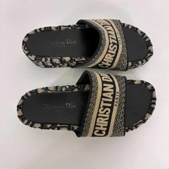 Christian Dior Dway Cloth Embroidered Black Platform Slide Sandals Size 38 - Picture 9 of 12